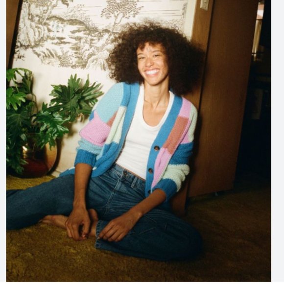 Cotton On Splice Colorful Square Patchwork V Neck Oversize Chunky Knit Cardigan - Picture 4 of 8